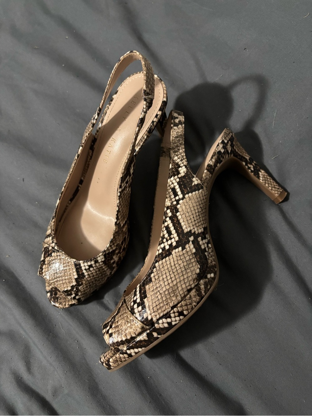 Kelly & Katie Snake-Print Slingback Peep-Toe Heels - Beige/Black